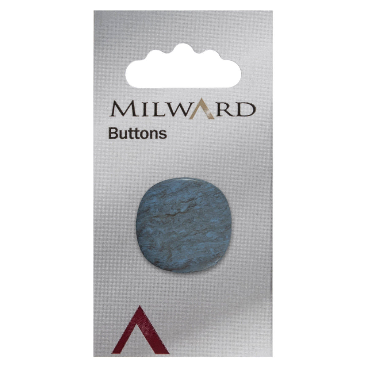 One light blue rounded square marble effect shank Milward shank button on a card