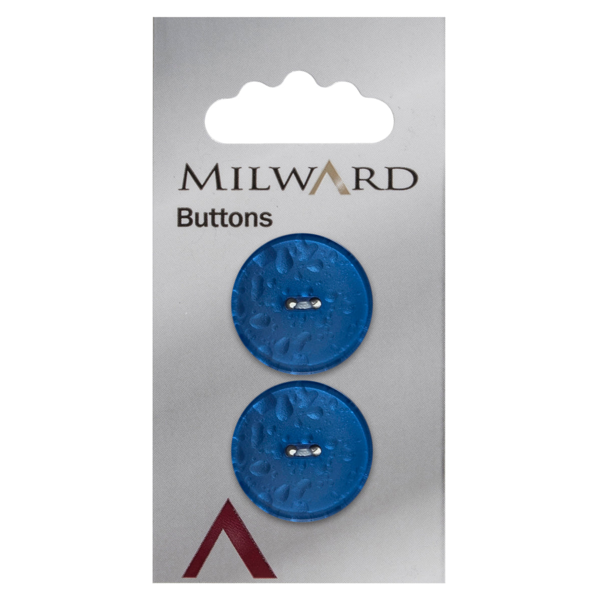 2 navy round pearlescent Milward 2 hole buttons on a card