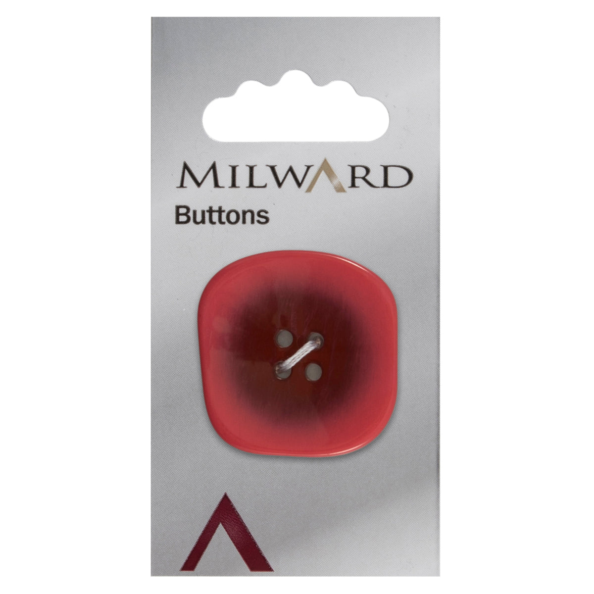 One 34mm rounded square, two-tone pink button on a Milward card