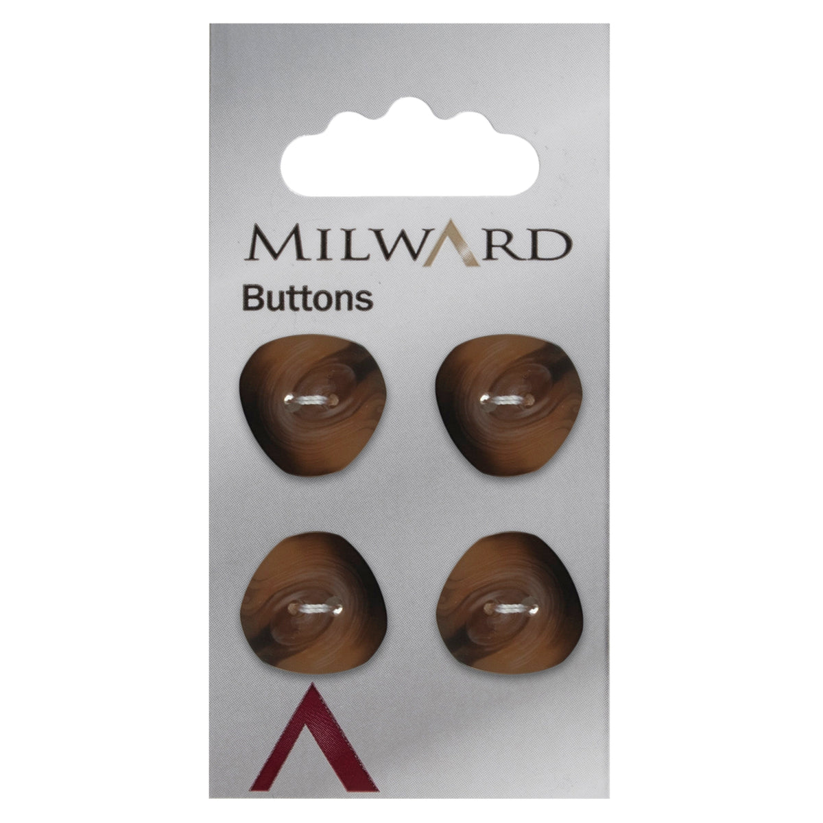 Four 18mm rounded triangle tortoiseshell buttons with a matt finish on a Milward card