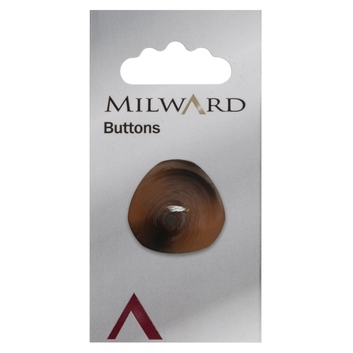 One 28mm rounded triangle tortoiseshell button with a matt finish on a Milward card