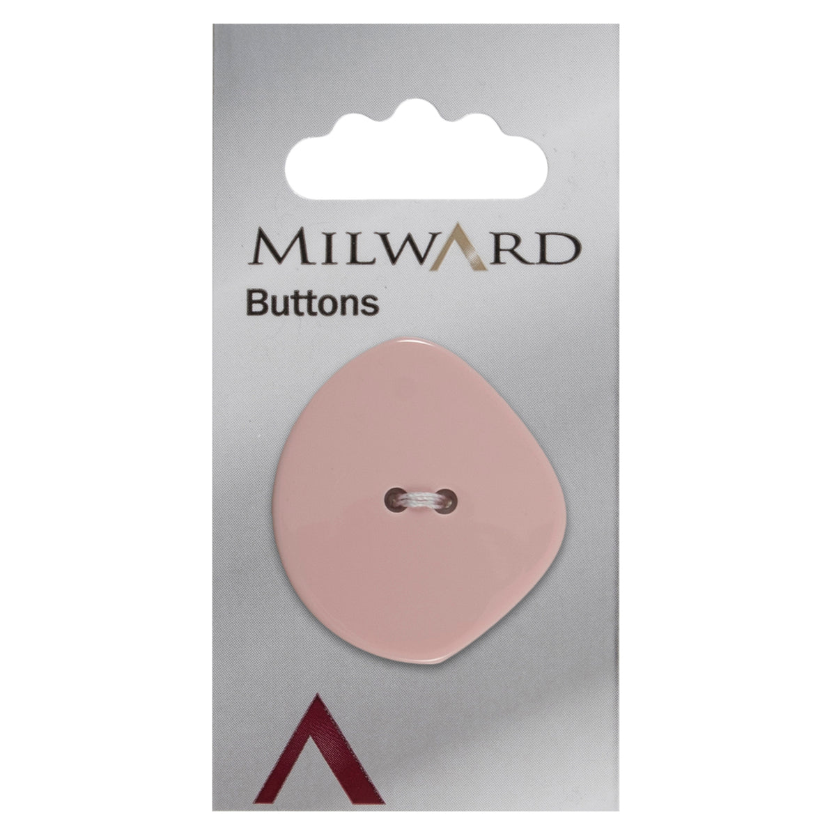 One 38mm large shaped pink button on a Milward card
