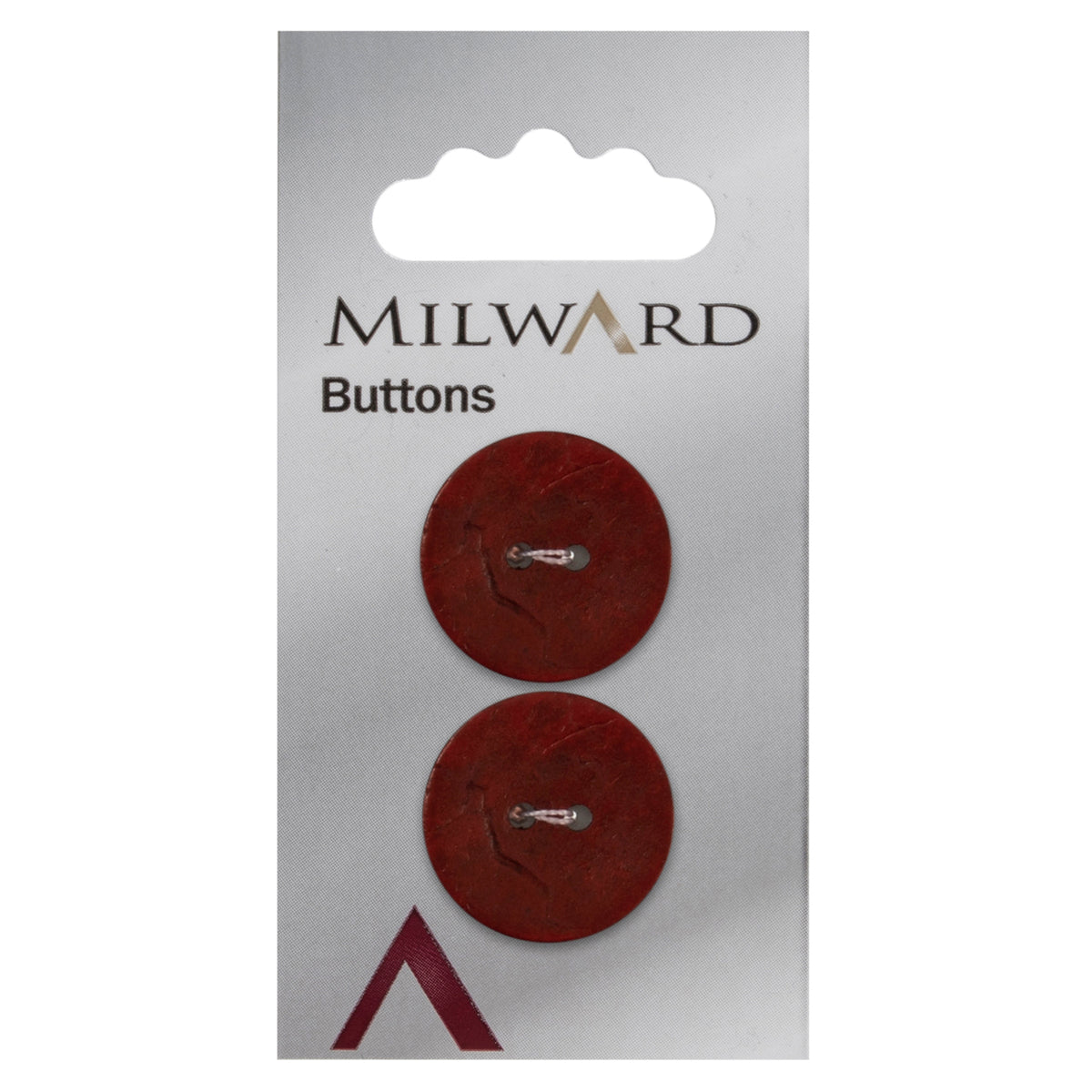 2 round lipstick red coconut buttons on a Milward card