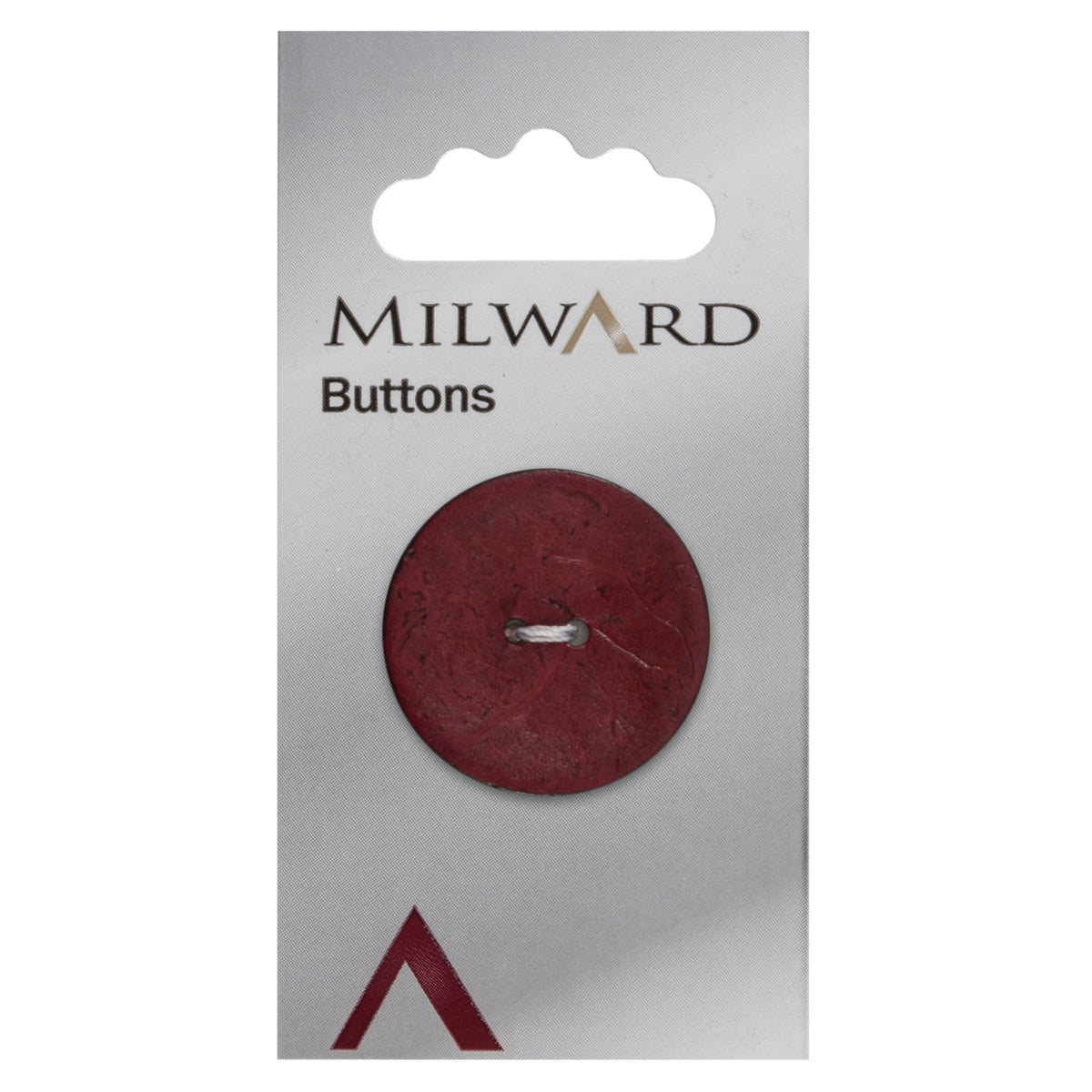 Round wine coconut button on a Milward card