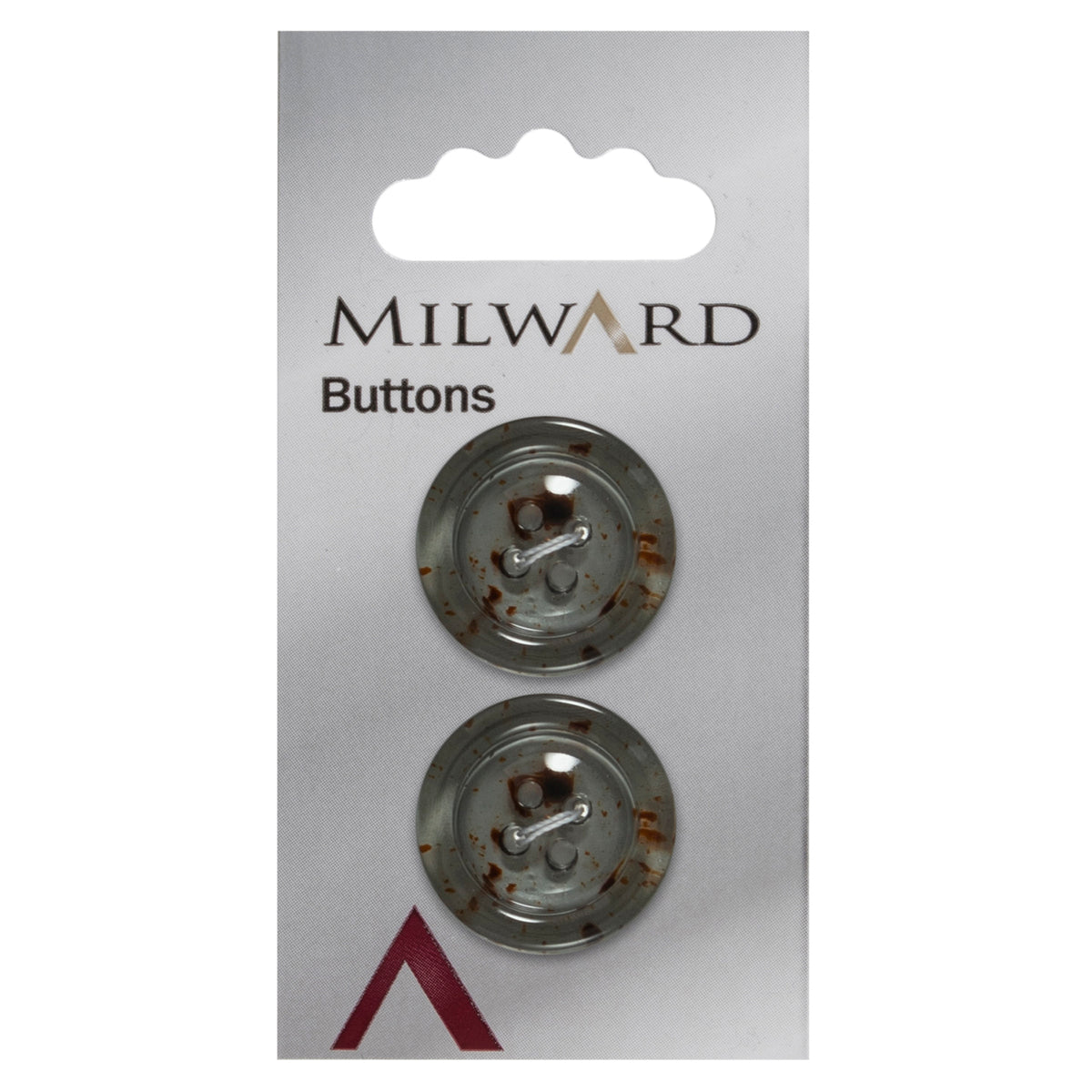 2 smoky buttons with bronze flecks on a Milward card