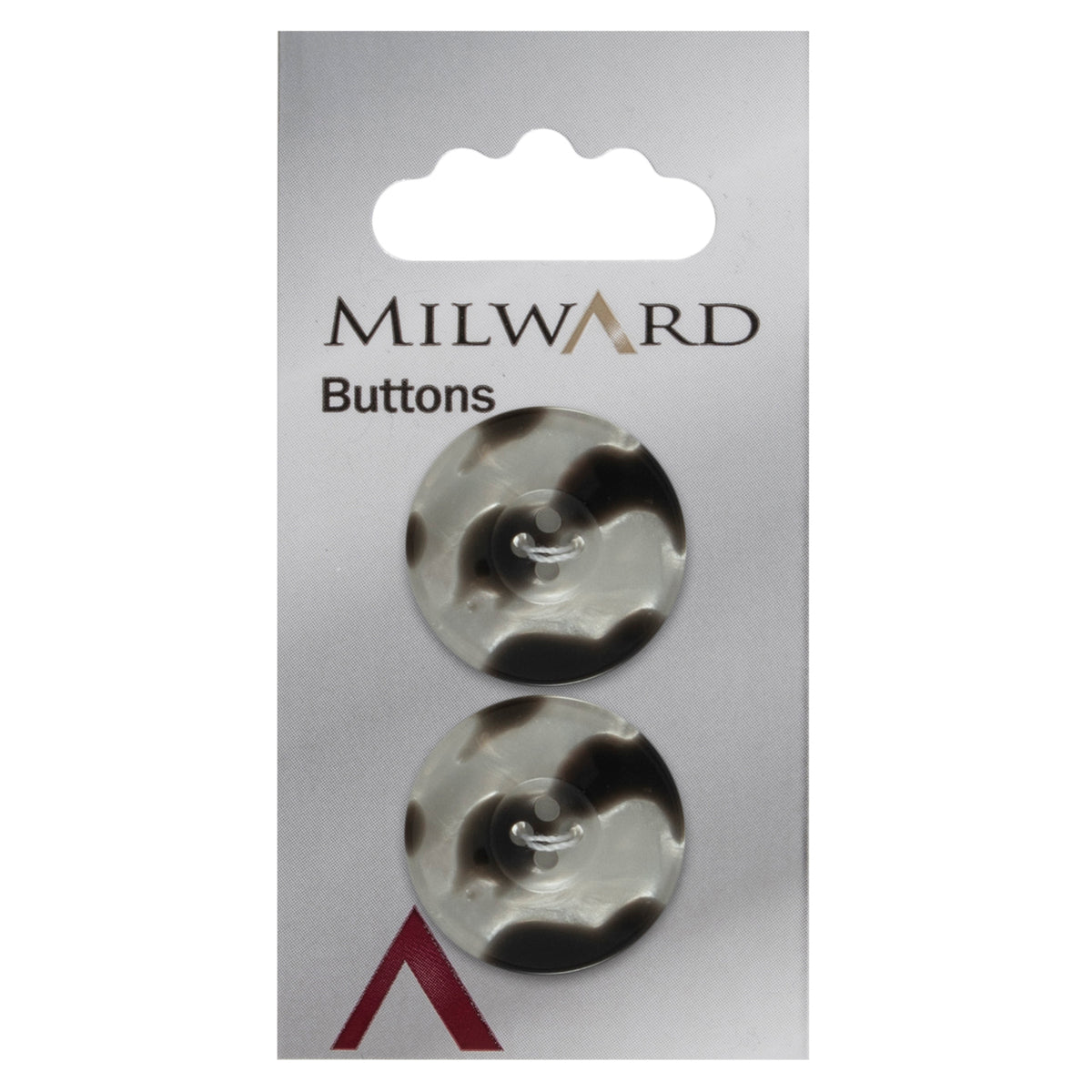 2 smoky tortoiseshell effect buttons on a Milward card