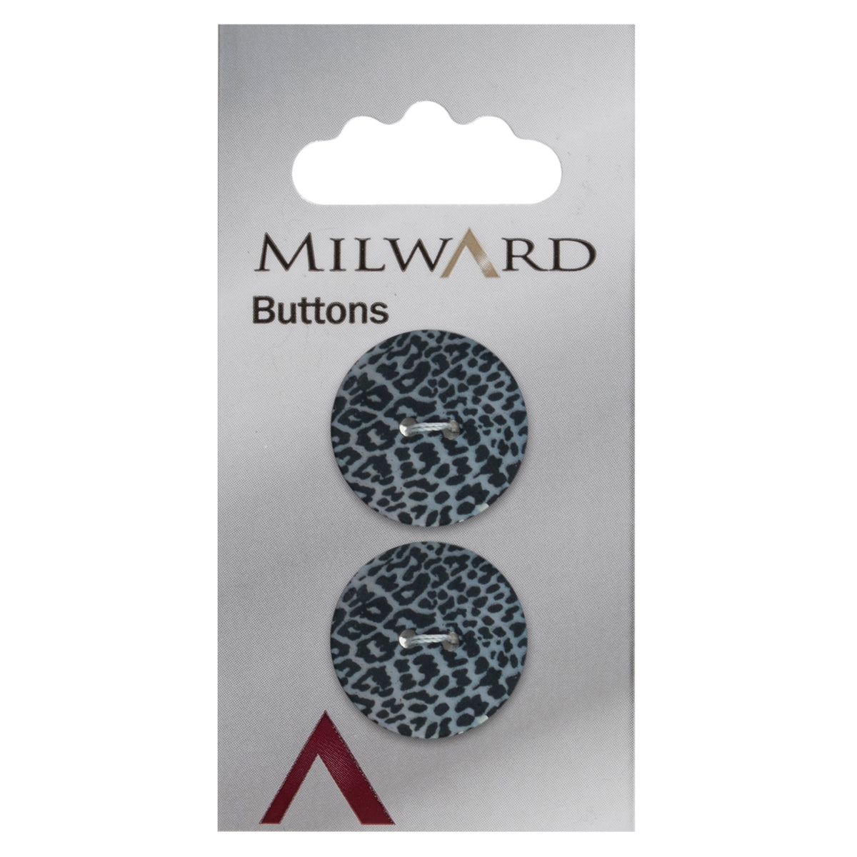 2 mother of pearl buttons with an animal print on a Milward card