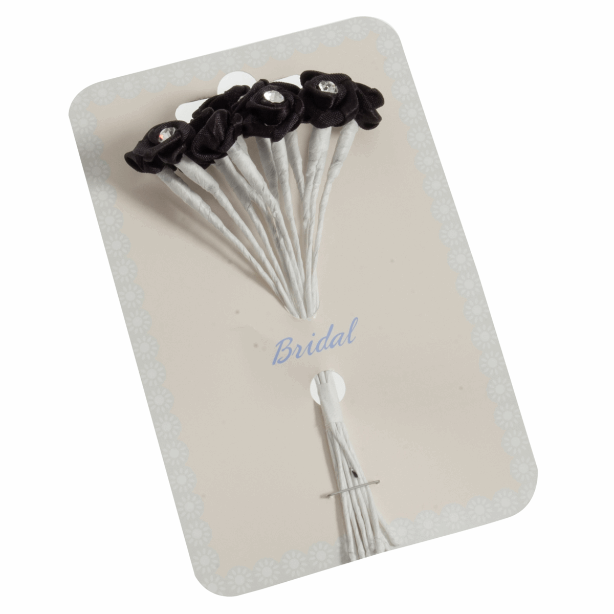 Black Ribbon Rose Flower Stems with Diamante - 13mm (Pack of 12 Stems)