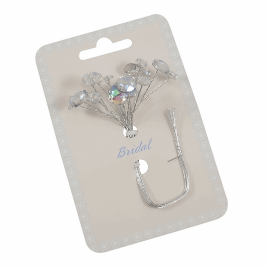 Clear/Silver Mixed Crystal Flower Spray - 13mm (Pack of 3 Stems)