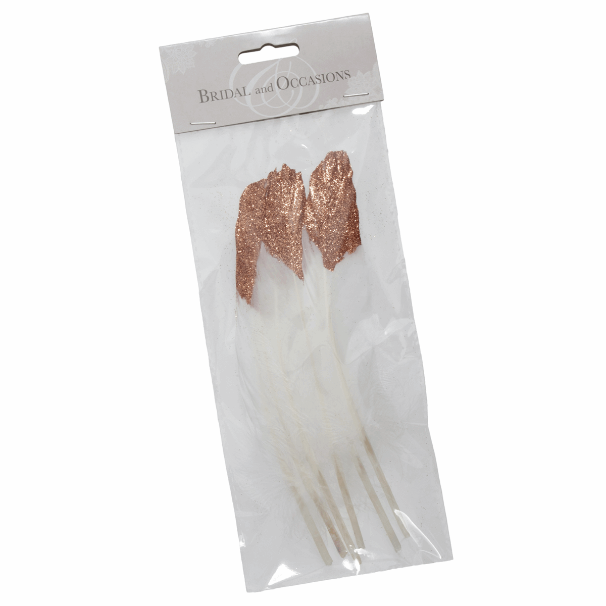 Half Rose Gold Glitter-Dipped Feathers - 20cm (Pack of 6)