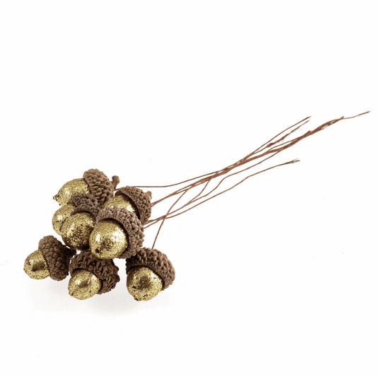 Gold Glitter Acorns on Wire (Pack of 8)
