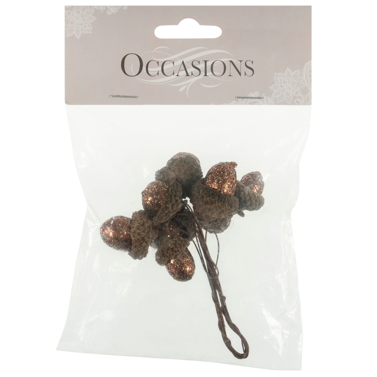 Bunch of bronze glitter acorns on wire stems
