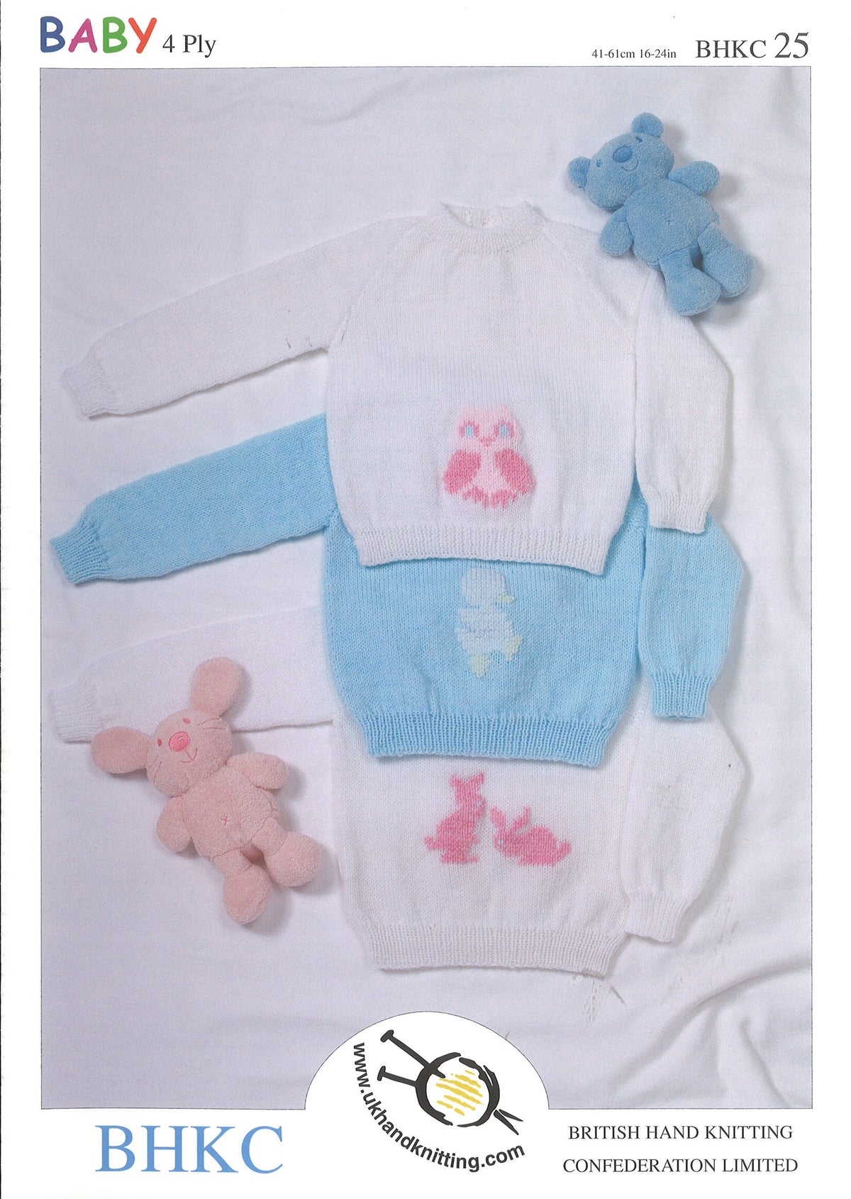 Knitting pattern cover showing embroidered sweaters