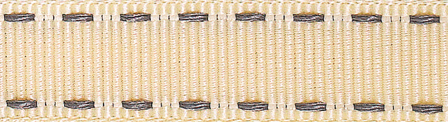 Reel of Berisfords ivory and silver grey stitched grosgrain ribbon
