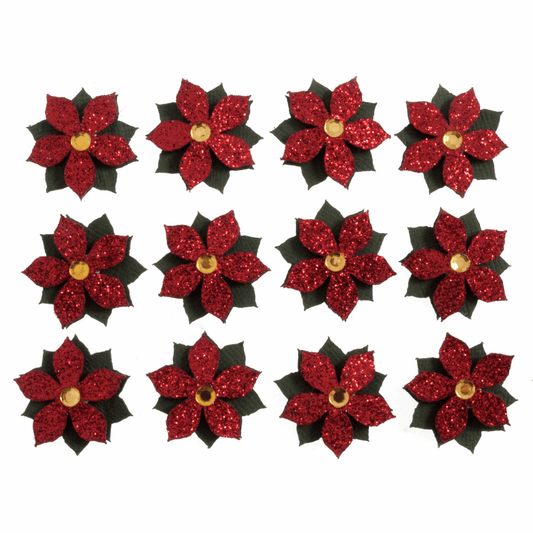 Trimits Craft Embellishments - Mini Glitter Poinsettia (Pack of 12)