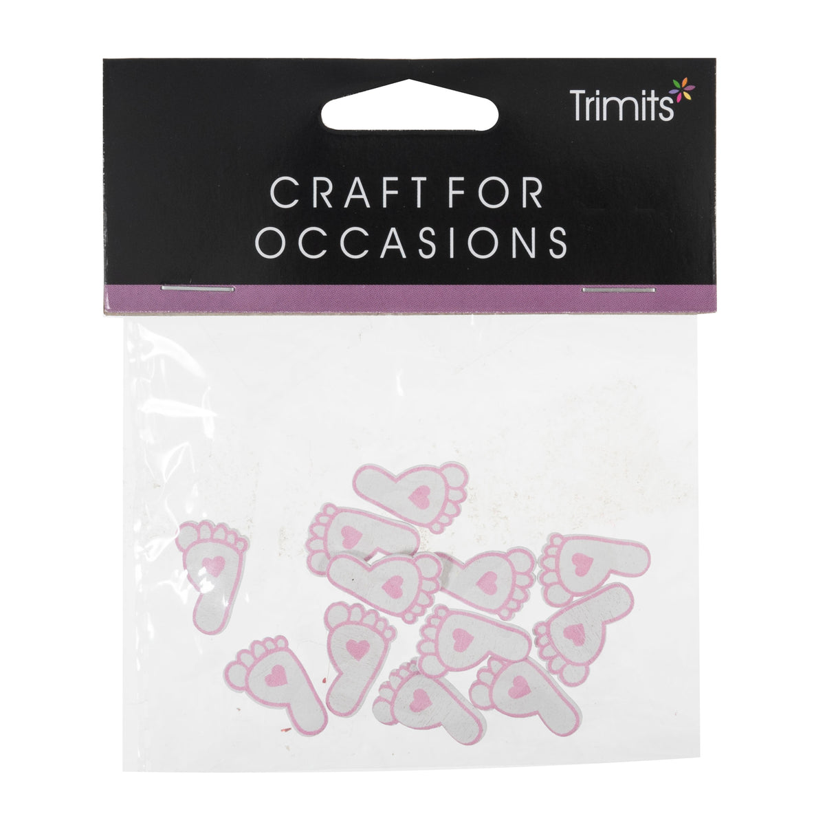 Small white baby feet embellishments with pink outline and hearts