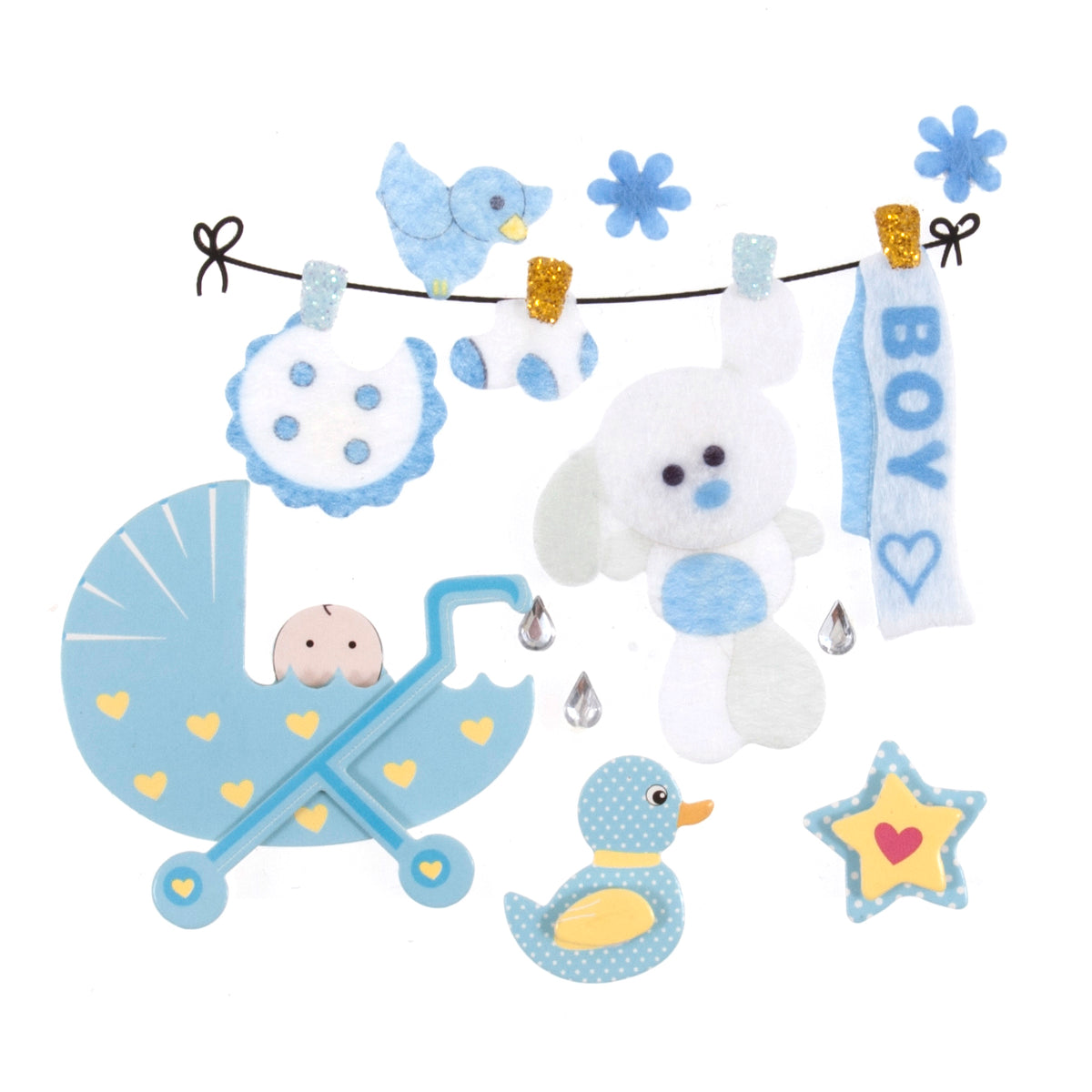 Blue baby boy themed craft embellishments