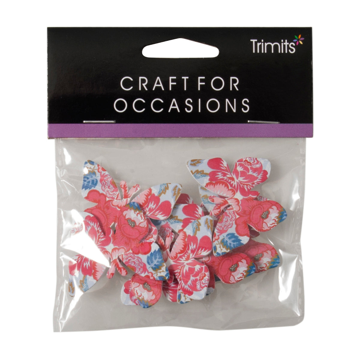 Pink printed wooden butterflies with self-adhesive backs