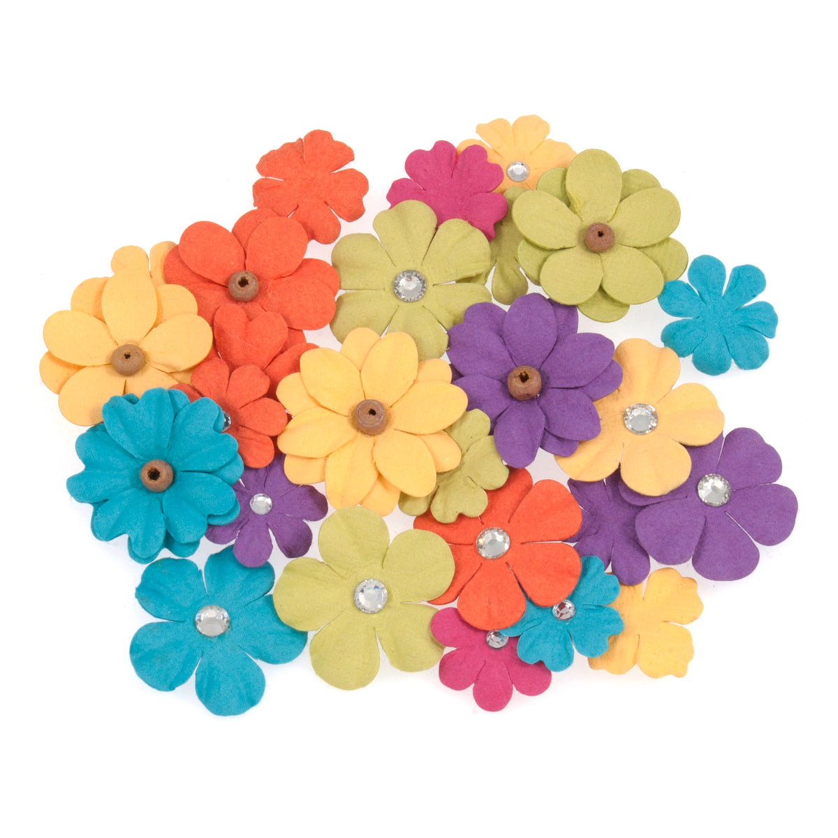 Pack of medium paper flowers in bright mixed colours