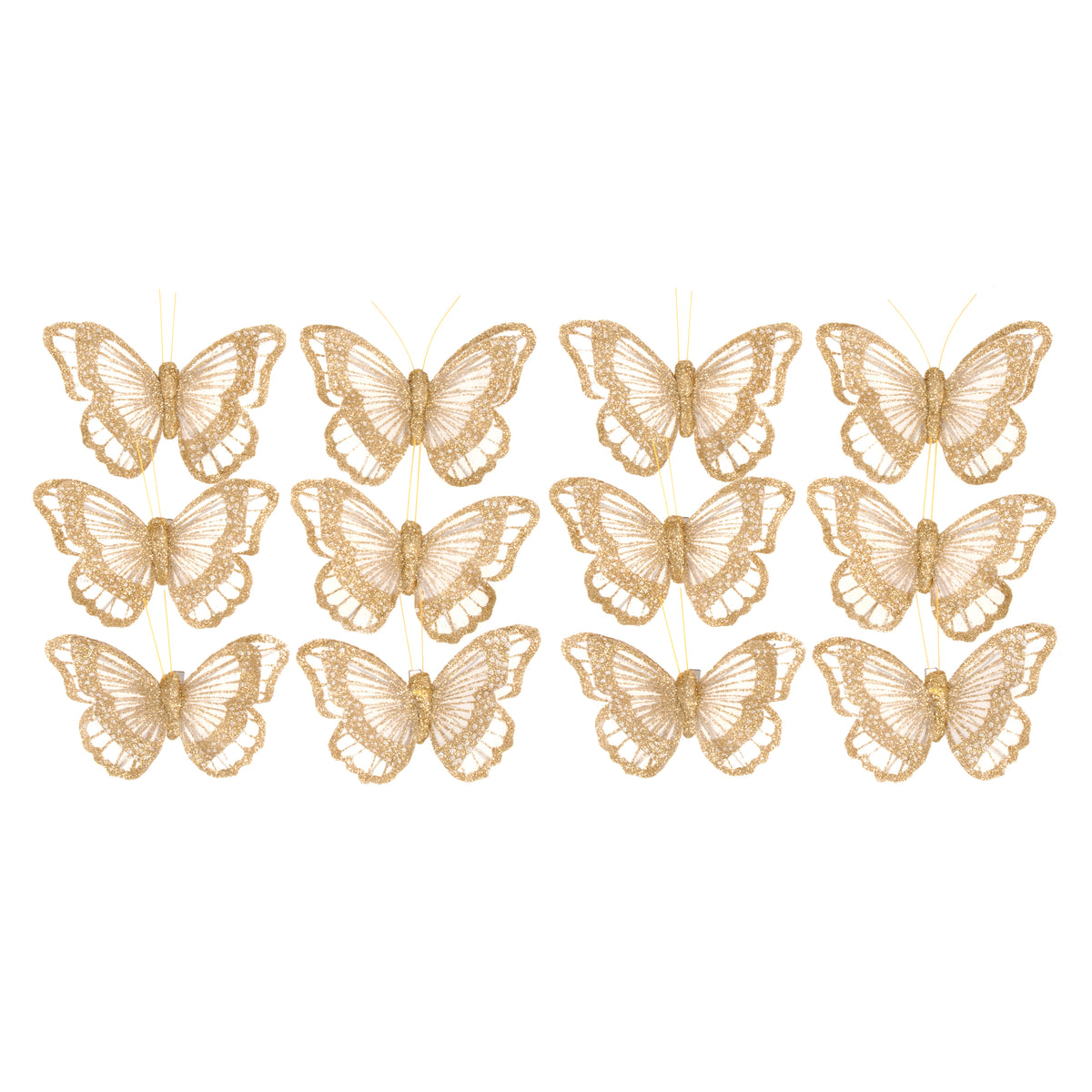 Gold glitter butterflies on clips