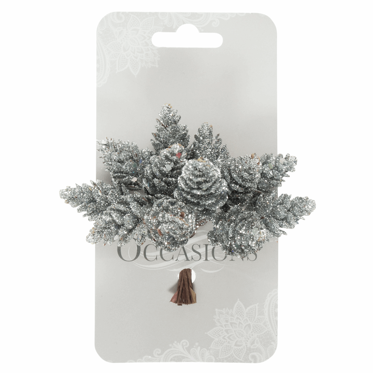 Silver Glitter Pinecone Stems (Pack of 12 Stems)