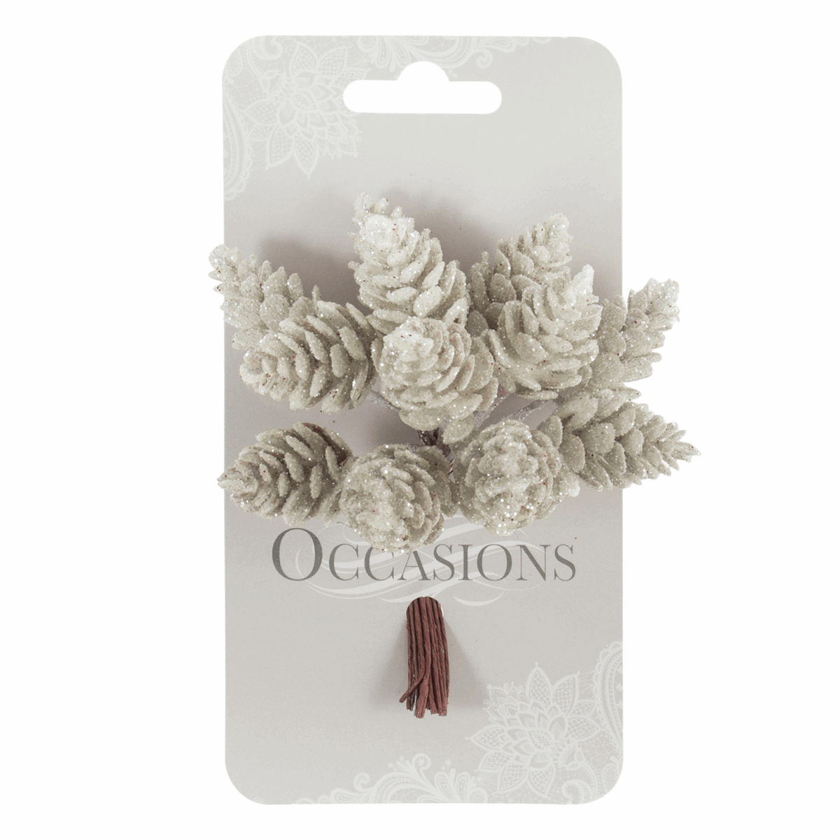 White Glitter Pinecone Stems (Pack of 12 Stems)