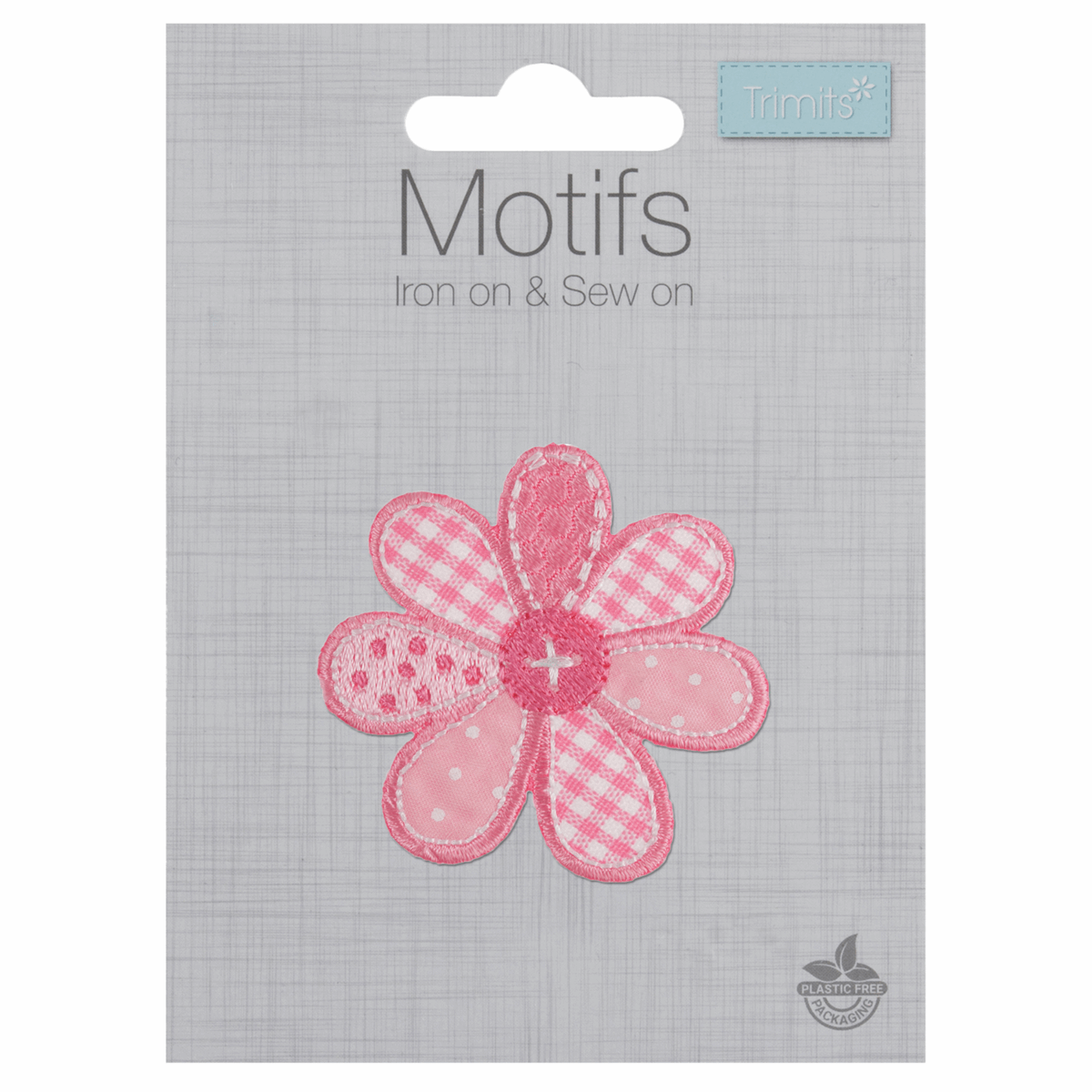 Iron-On/Sew On Motif Patch - Pink Patchwork Flower