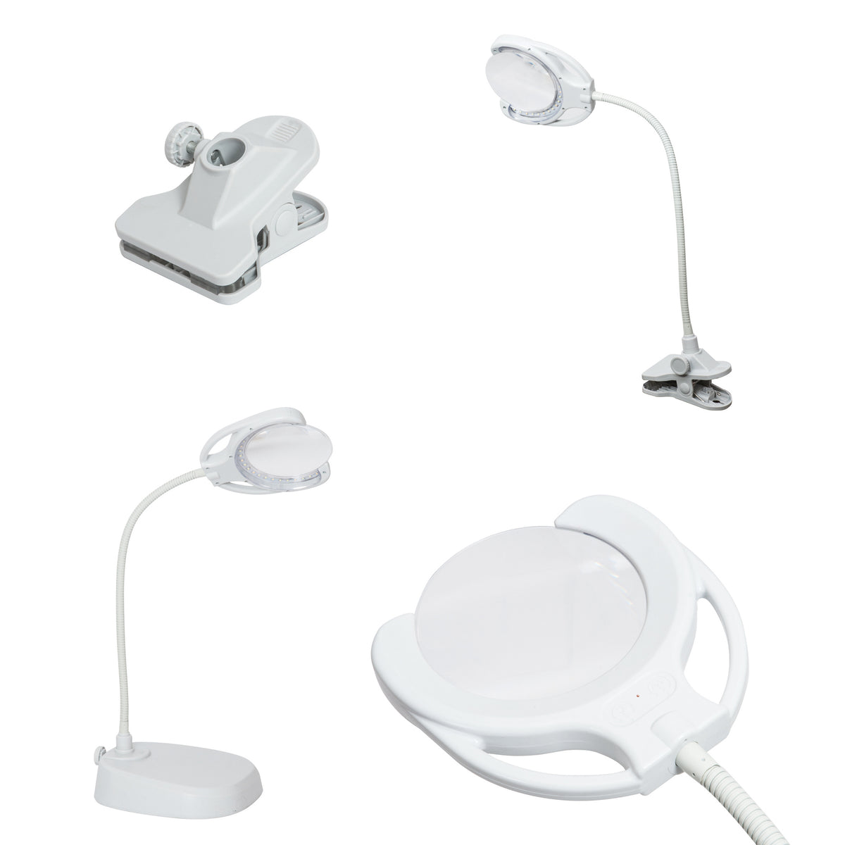 PURElite LED magnifying lamp with rimless lens on a floor stand