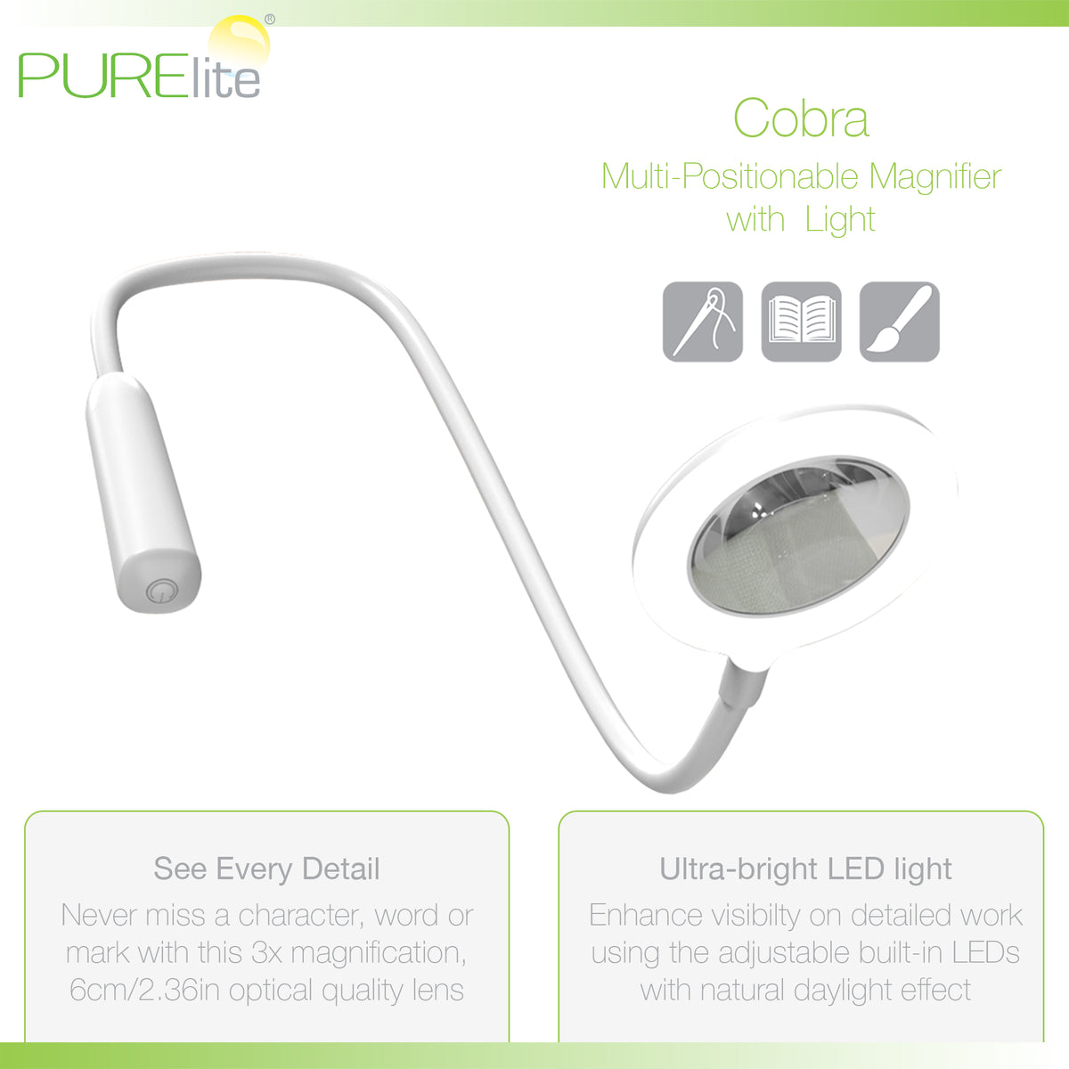 PURElite Cobra gooseneck magnifying light