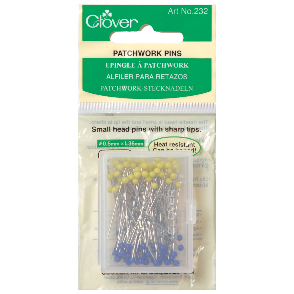 Clover glass head patchwork pins in pack