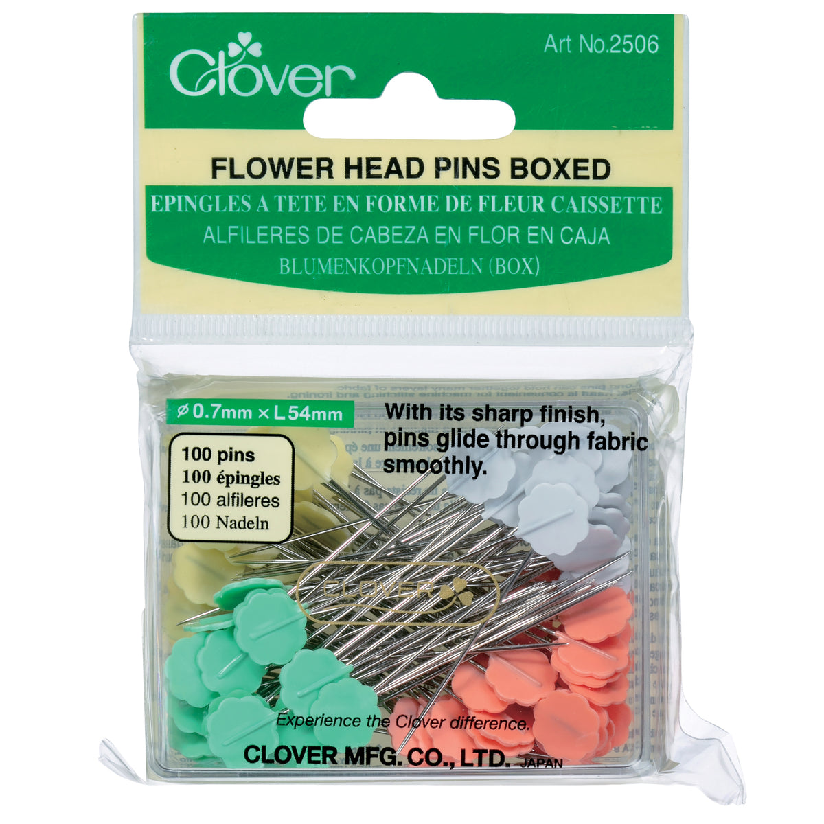 Clover flower head pins in box