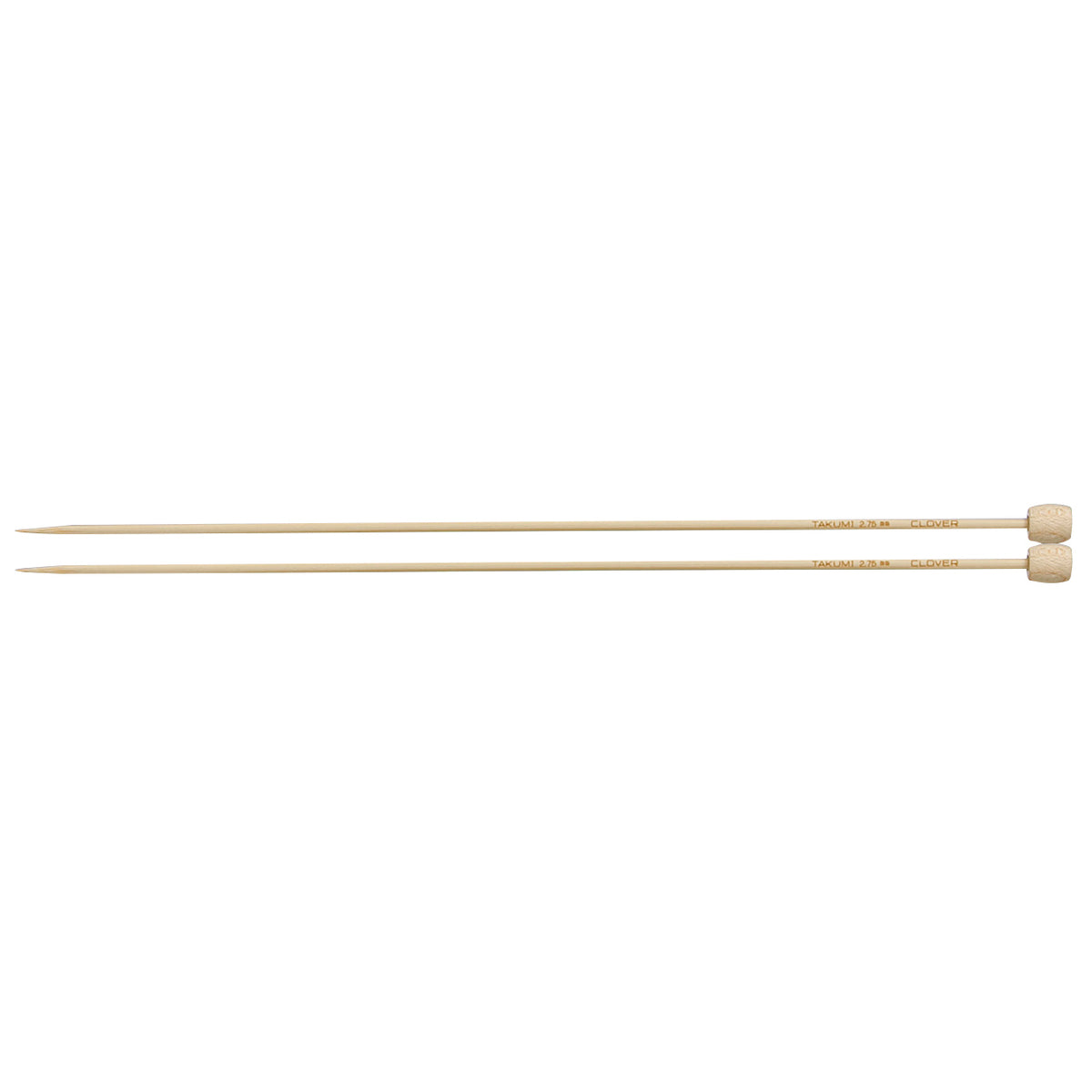 Pair of Clover Takumi bamboo knitting needles, 23cm x 2.75mm, in green packaging