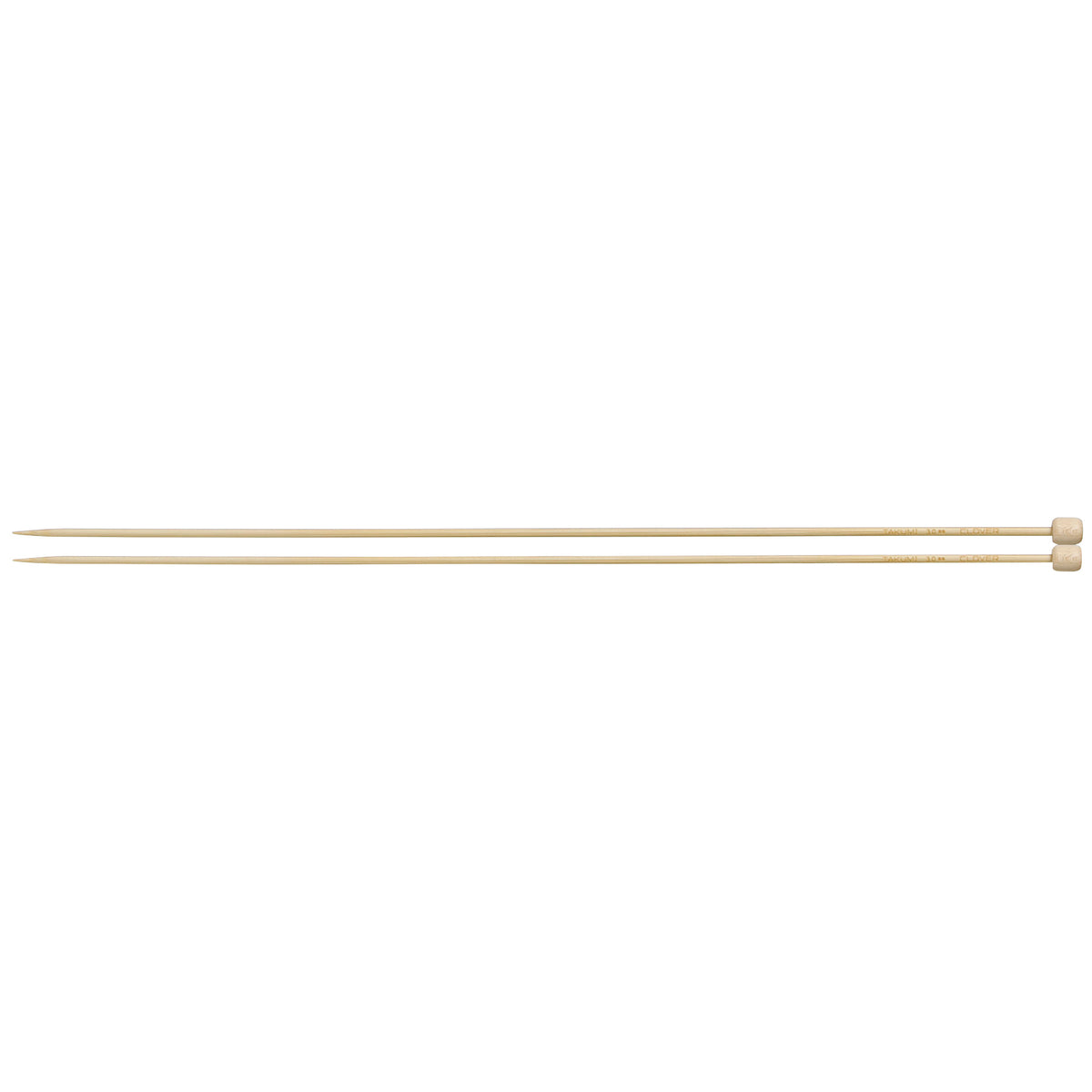 Pair of Clover Takumi bamboo knitting needles, 33cm x 3mm, in green packaging