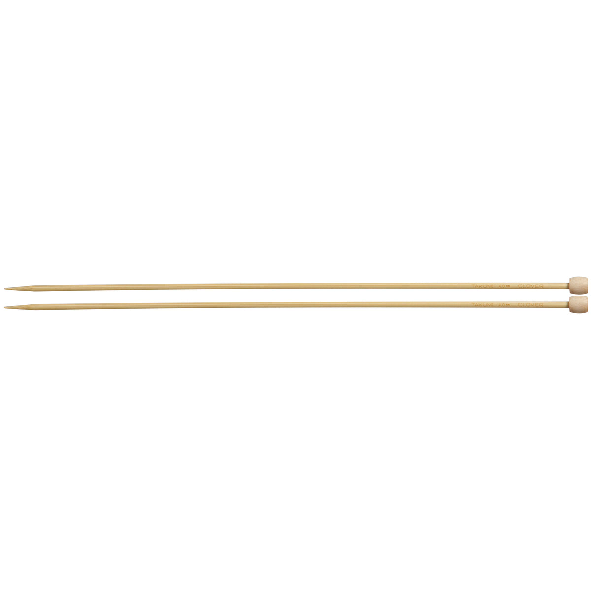 Pair of Clover Takumi bamboo knitting needles, 33cm x 4mm, in green packaging
