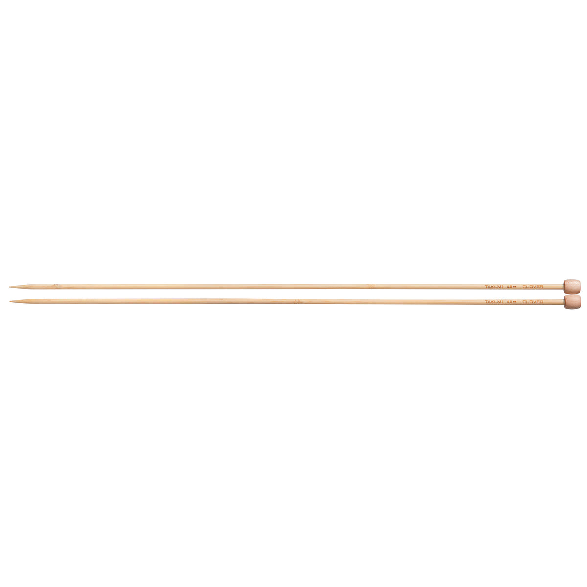 Pair of Clover Takumi bamboo single point knitting needles, 4.0mm