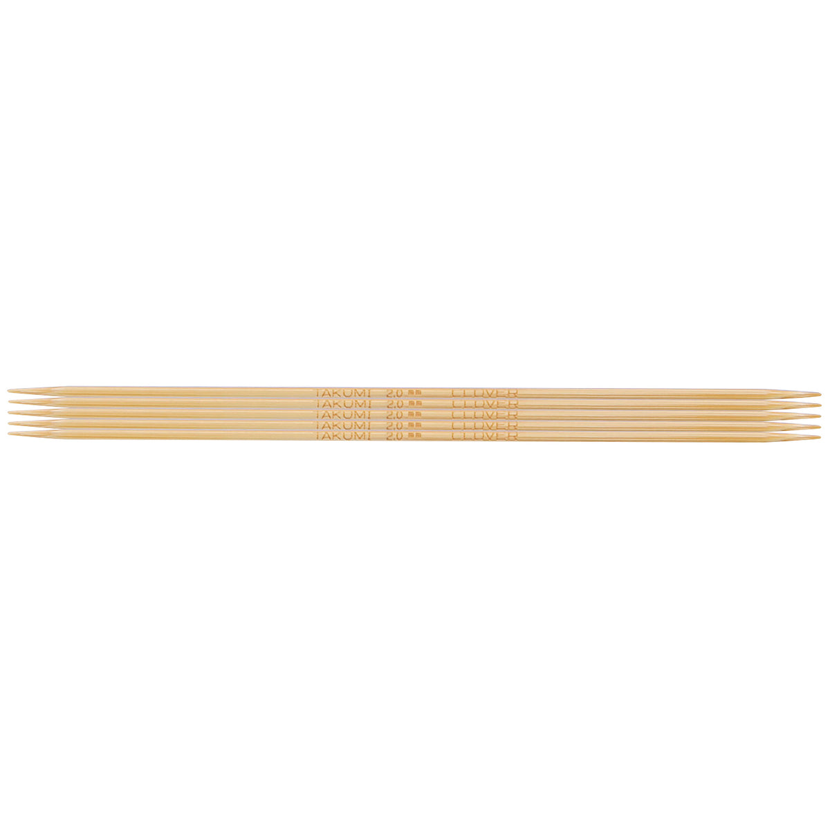 Set of five Clover Takumi bamboo double pointed knitting needles, 2.0mm