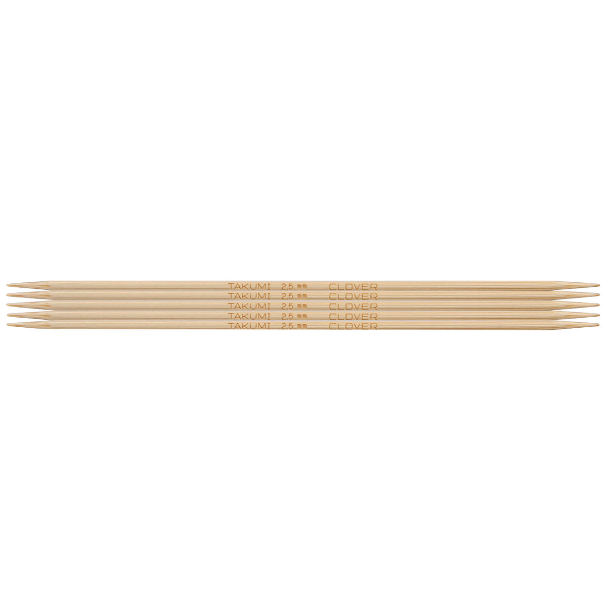 Set of five Clover Takumi bamboo double pointed knitting needles, 2.5mm
