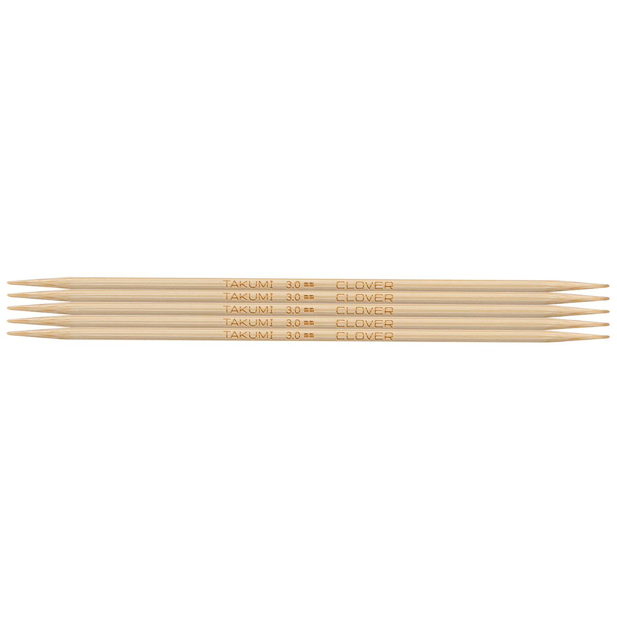 Set of five Clover Takumi bamboo double pointed knitting needles, 3.0mm