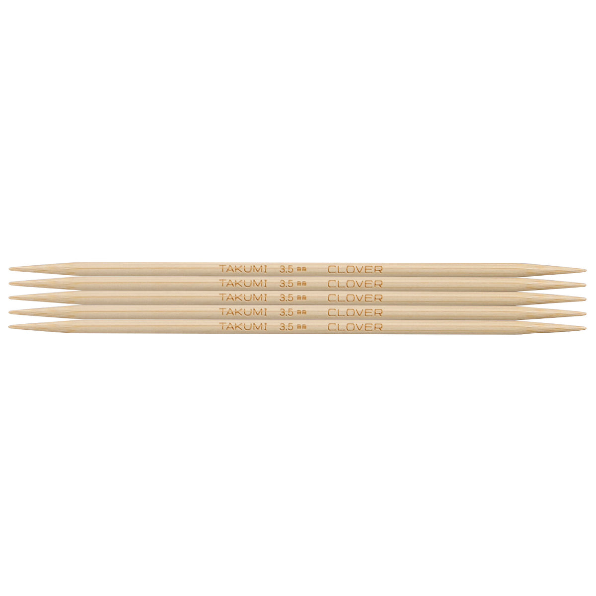 Set of five Clover Takumi bamboo double pointed knitting needles, 3.5mm