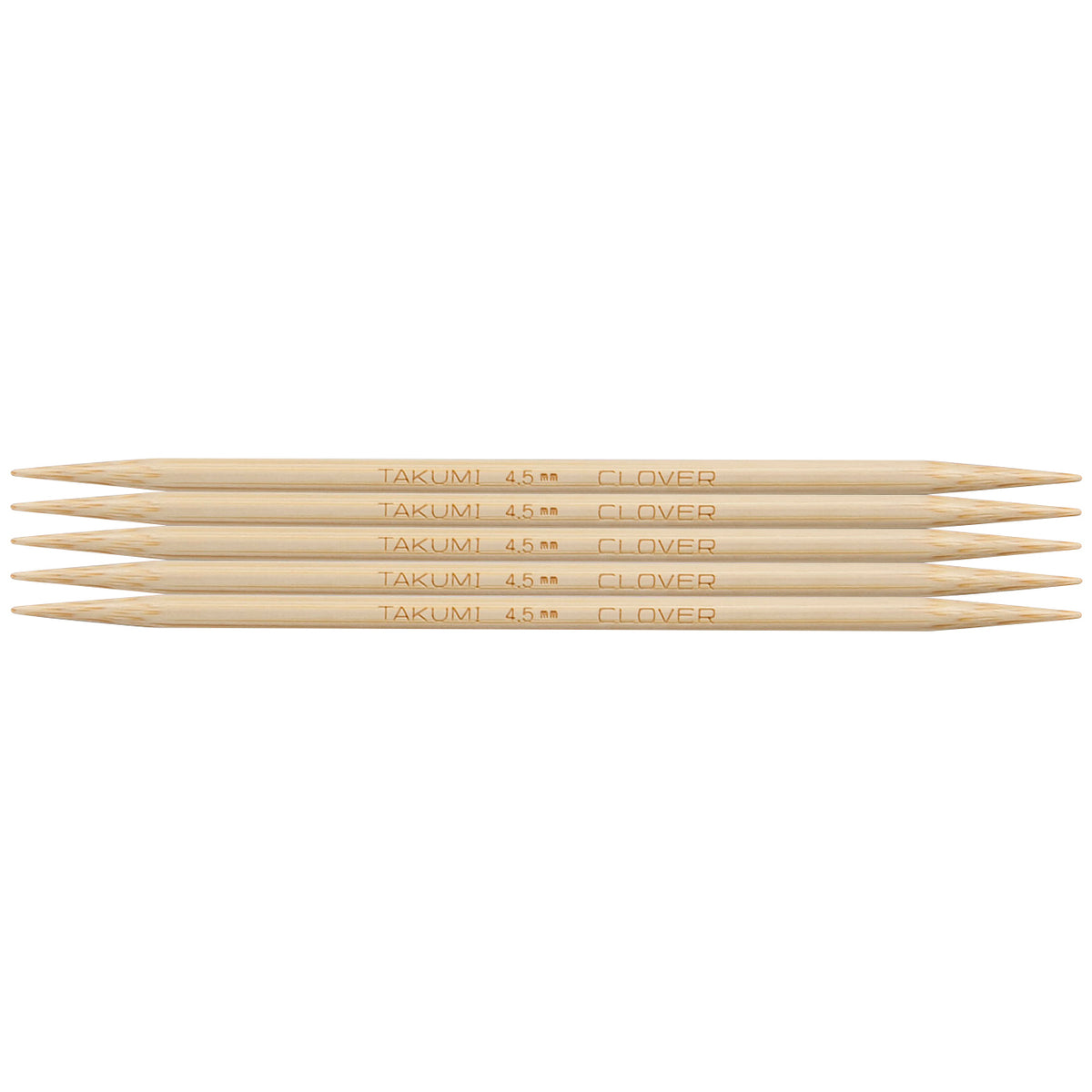 Set of five Clover Takumi bamboo double pointed knitting needles, 4.5mm