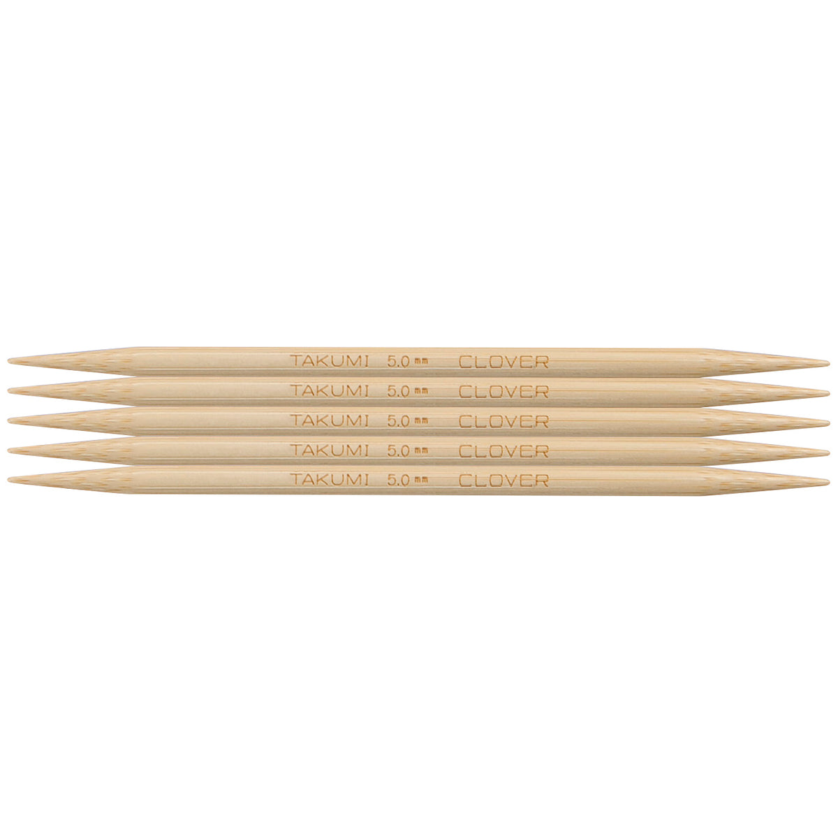 Set of five Clover Takumi bamboo double pointed knitting needles, 5.0mm