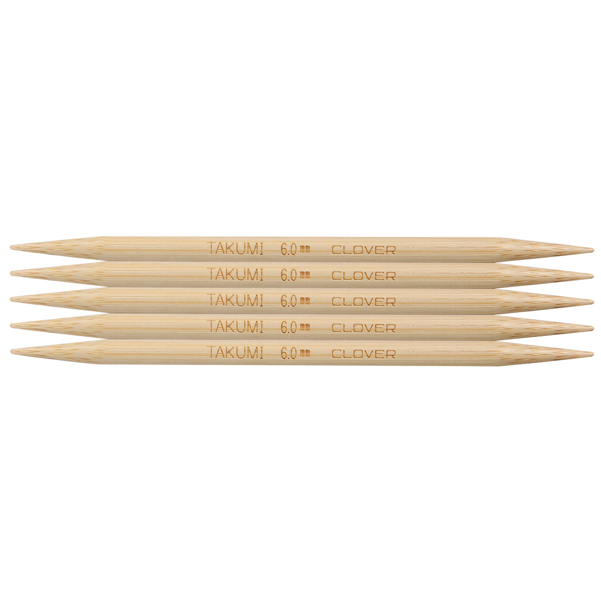 Set of five Clover Takumi bamboo double pointed knitting needles, 6.0mm