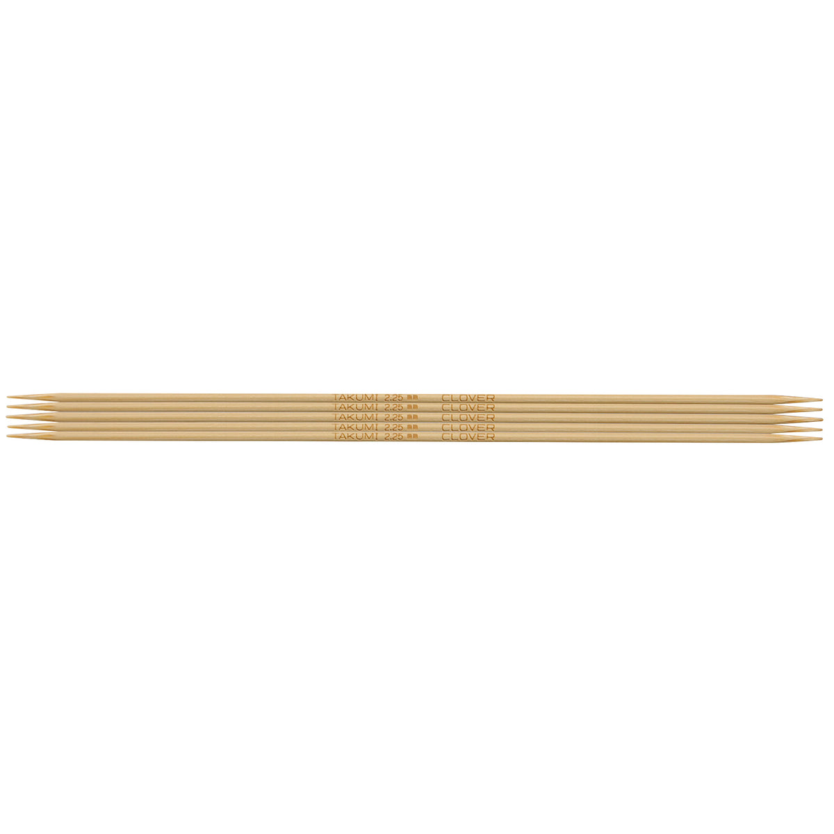 Set of five Clover Takumi bamboo double pointed knitting needles, 2.25mm