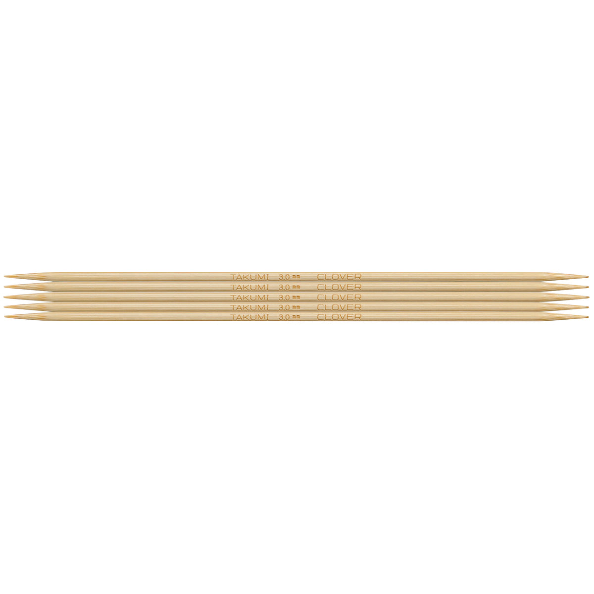 Set of five Clover Takumi bamboo double pointed knitting needles, 3.0mm
