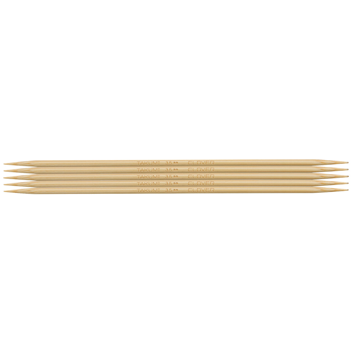 Set of five Clover Takumi bamboo double pointed knitting needles, 3.5mm