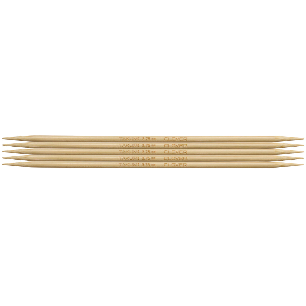 Set of five Clover Takumi bamboo double pointed knitting needles, 3.75mm