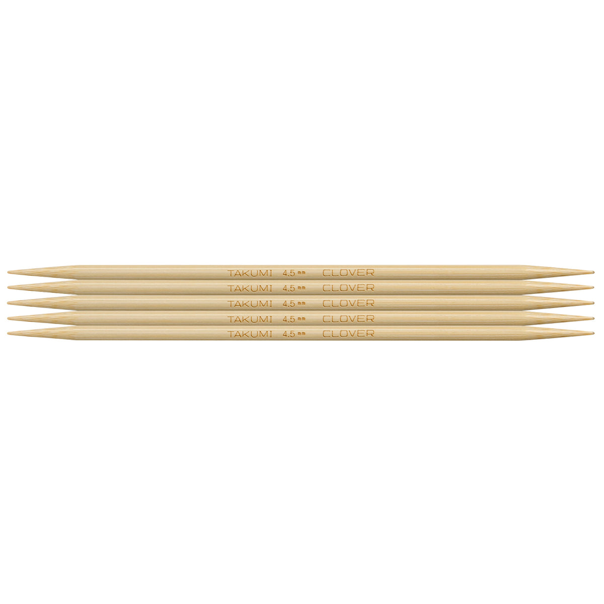 Set of five Clover Takumi bamboo double pointed knitting needles, 4.5mm