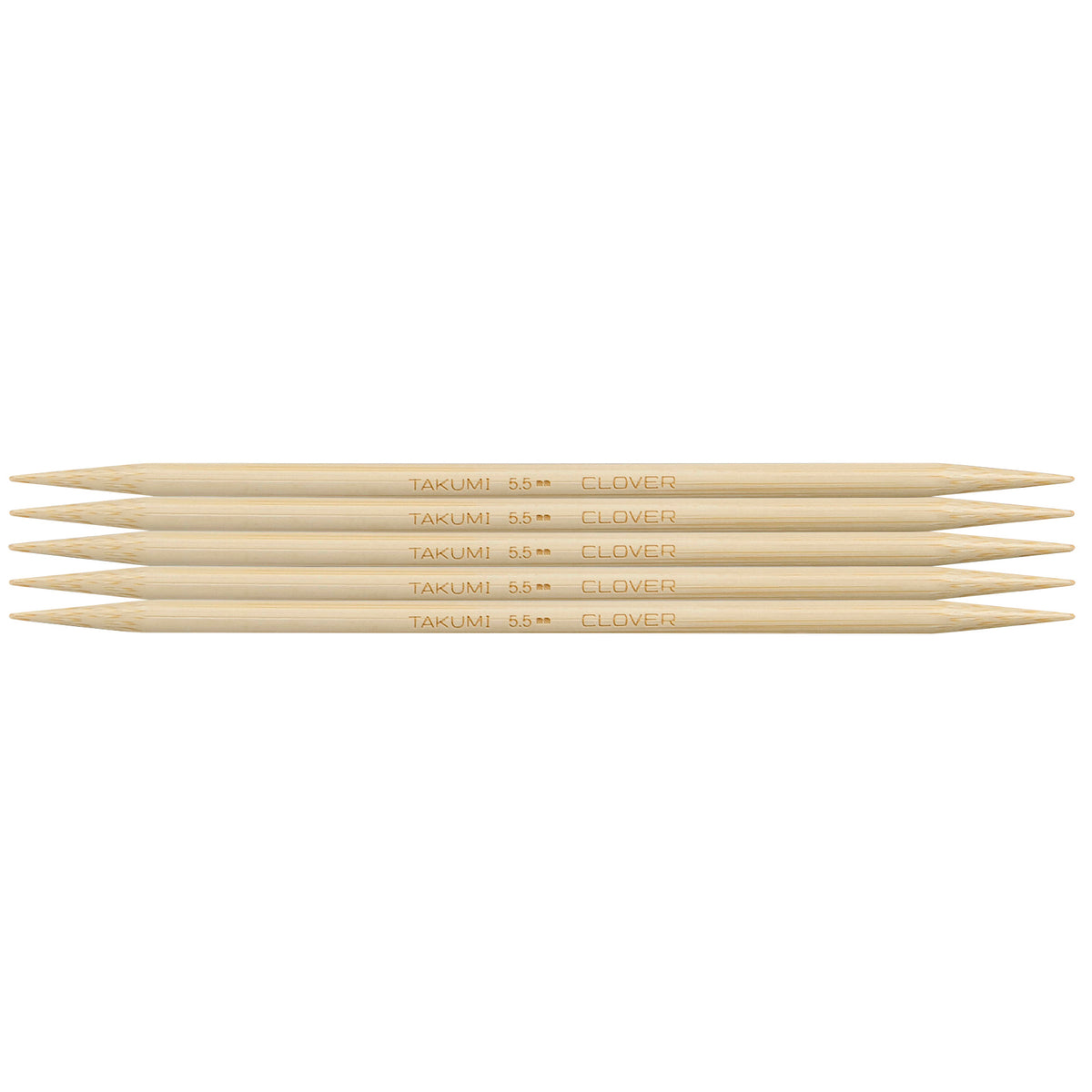 Set of five Clover Takumi bamboo double pointed knitting needles, 5.5mm