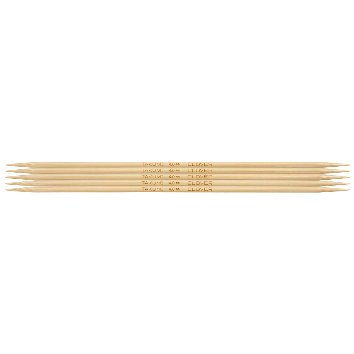 Set of 5 Clover Takumi bamboo double pointed knitting needles, 20cm, 4mm