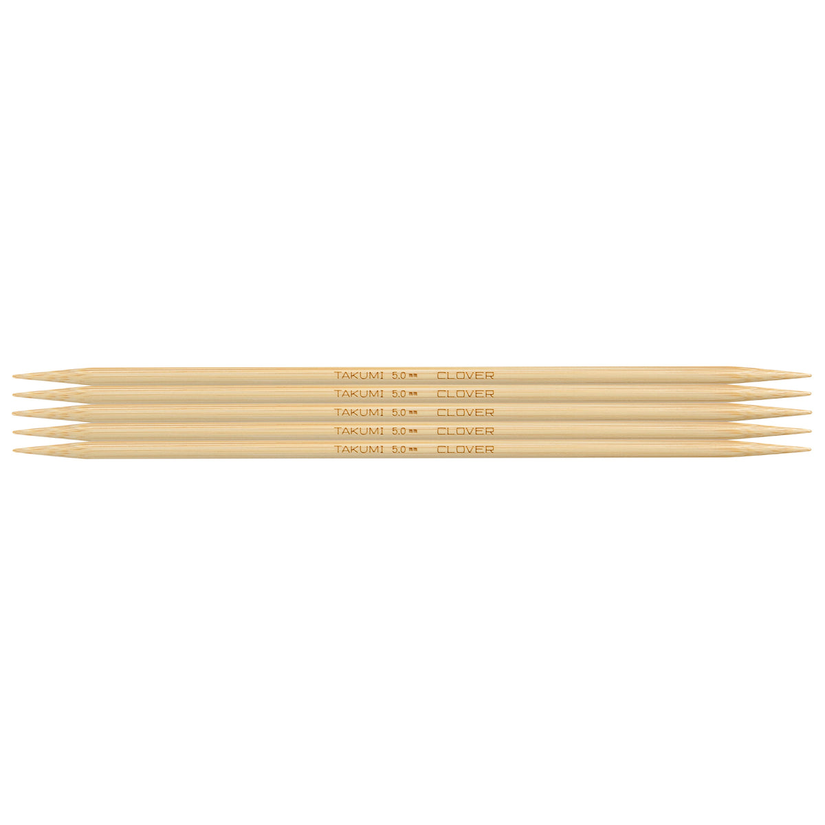 Set of 5 Clover Takumi bamboo double pointed knitting needles, 20cm, 5mm